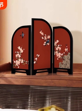 喜上眉梢小屏风红色桌面摆件新中式客厅玄关高级感小众家居装饰品