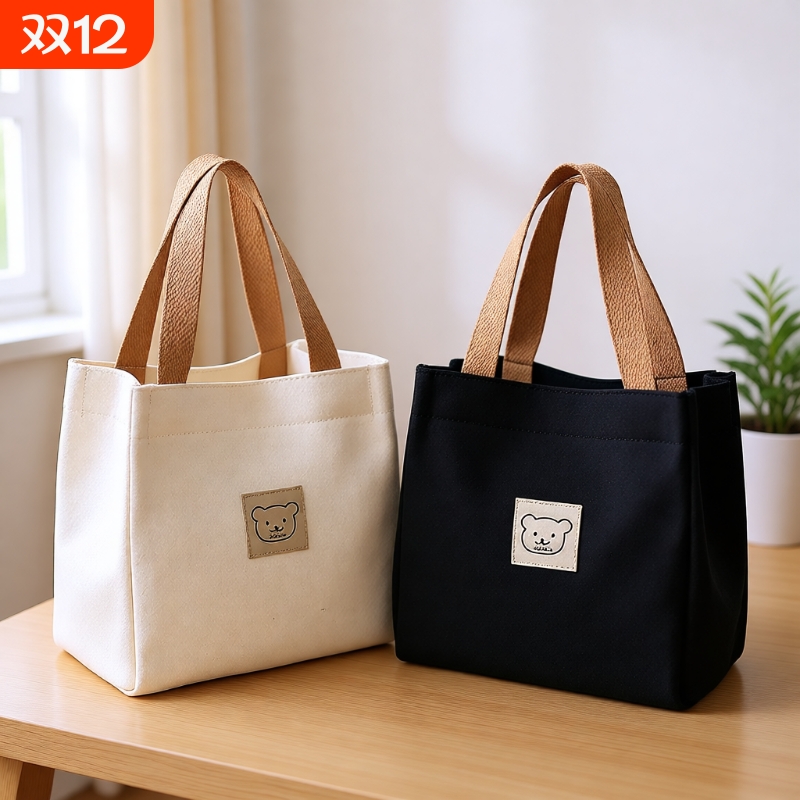 上班饭盒手提袋2024新款包包女士手拎包便当包帆布包大容量水杯