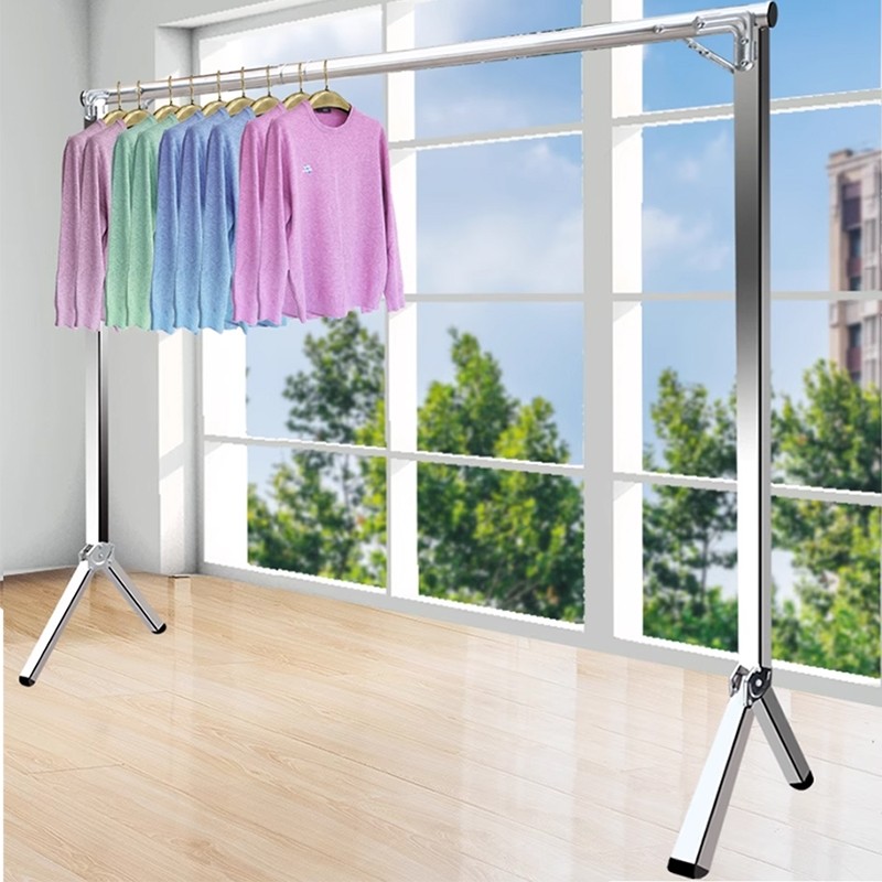新款单杆晾衣架落地折叠收缩晾衣架家用晒衣架折叠室内卧室挂衣架