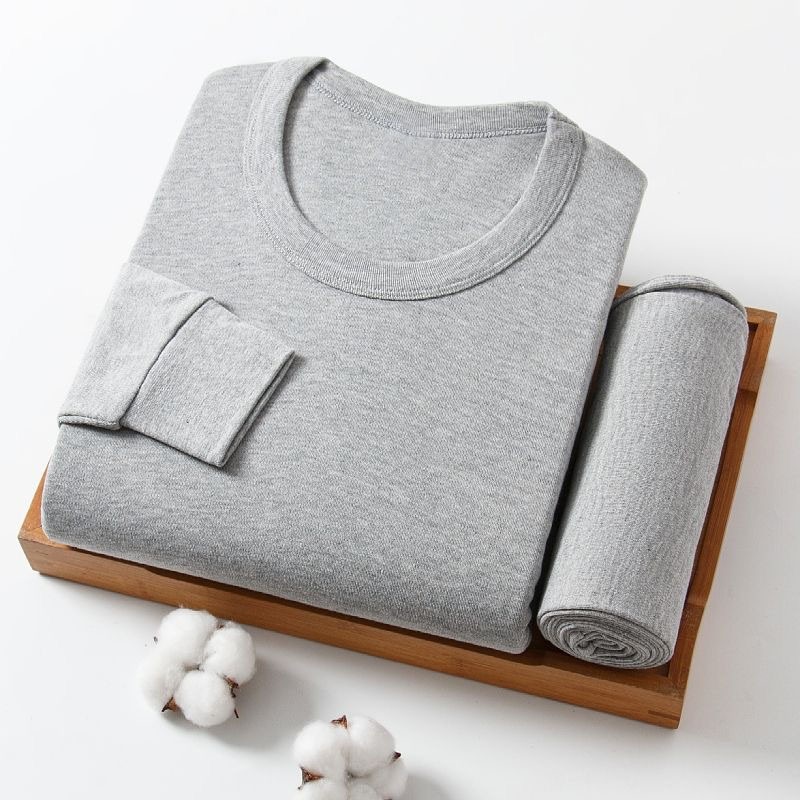 男士纯棉秋衣秋裤保暖内衣薄款中领套装秋冬新款绒棉磨毛袖口贴身