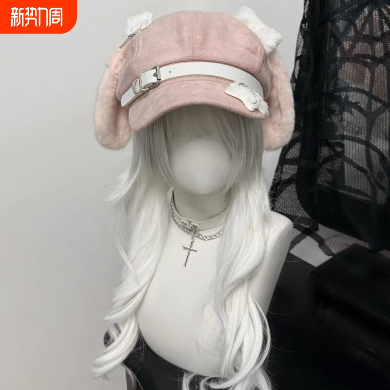 1Gangster Inn原创灰色小狗耳朵帽亚文化贝雷帽可爱个性