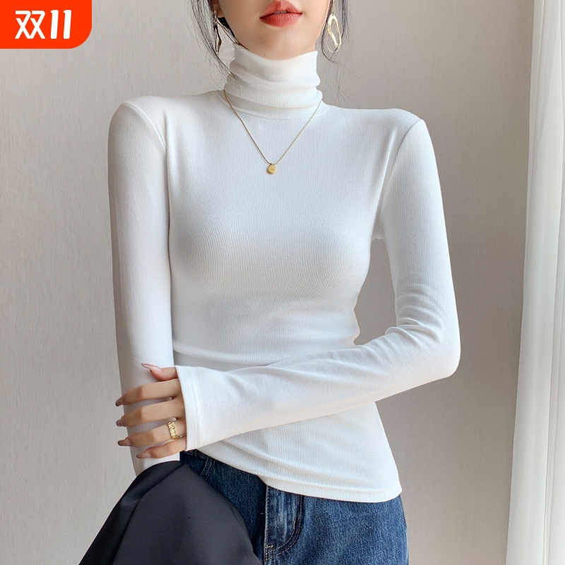 螺纹高领打底衫女新款修身百搭秋冬内搭可外穿高级长袖显瘦上衣服