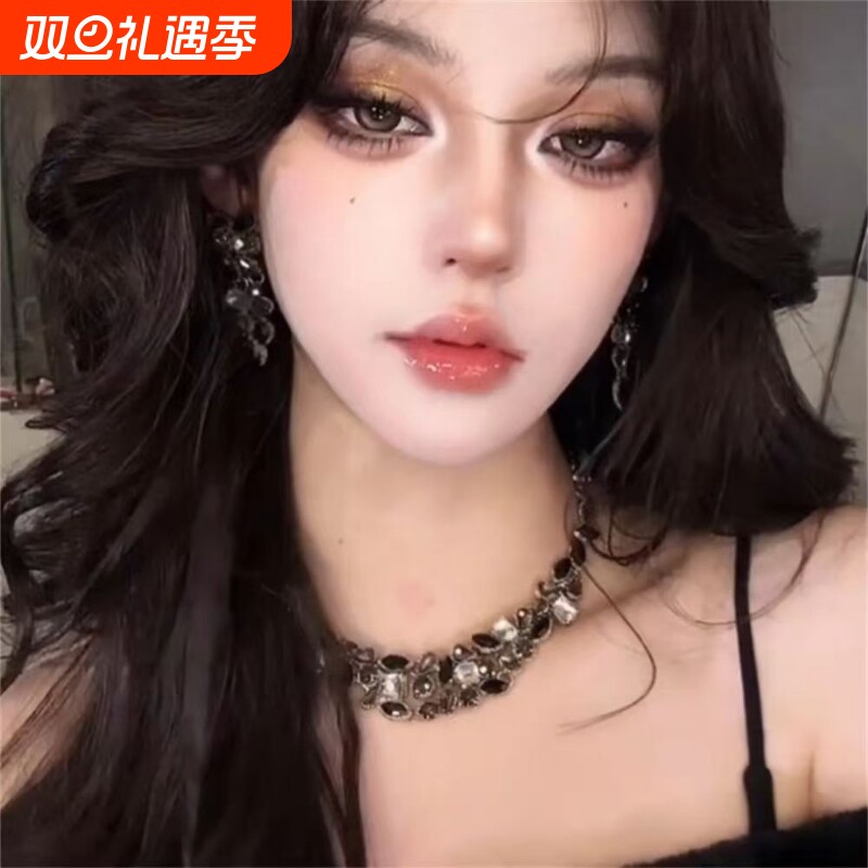 zoozmomo欧美夸张黑色锆石项链女2025新款轻奢小众高级感锁骨链潮