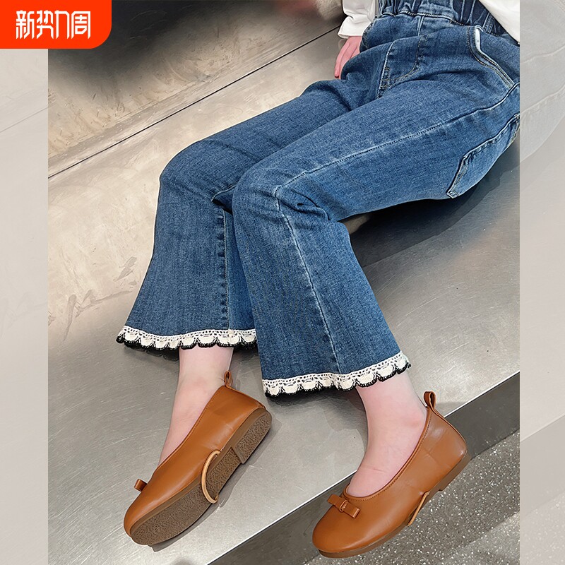 儿童喇叭裤女童洋气牛仔裤大童装休闲长裤子女孩2025春秋新款黑色