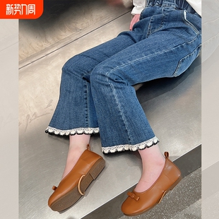 子女孩2025春秋新款 儿童喇叭裤 休闲长裤 大童装 黑色 女童洋气牛仔裤