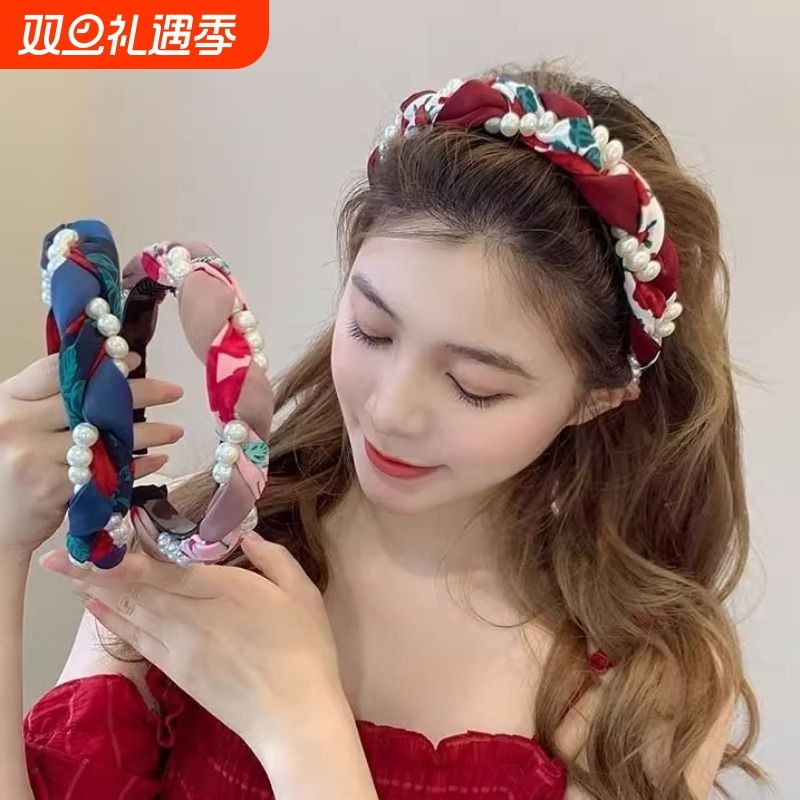发箍女高级感复古珍珠麻花气质宽边防滑带齿头箍成人高颜值女发箍