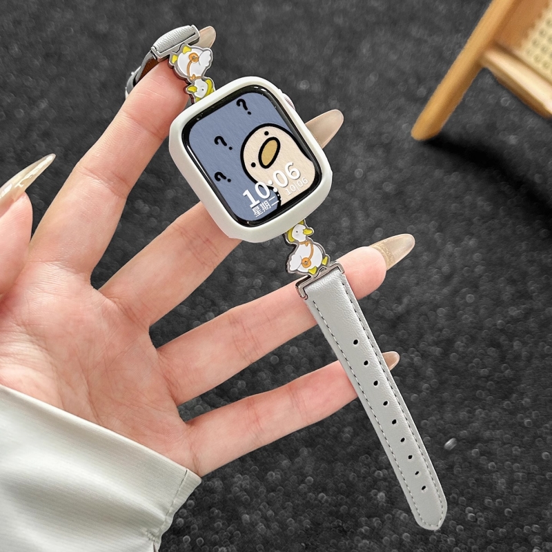 适用小米手环10pro表带9pro可爱鸭8pro小蛮腰真皮腕带夏季红米watch5/4表带爆款可爱创意小鸭替换腕带