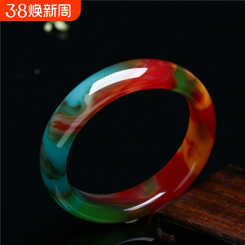 高级感中国风正品琉璃仿新疆鸡血玉和田玉石手镯金丝玉玉镯子