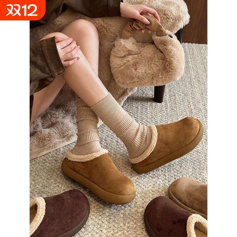 小土豆棉鞋女2025新款秋冬季毛毛鞋加绒保暖外穿包头半拖鞋勃肯鞋