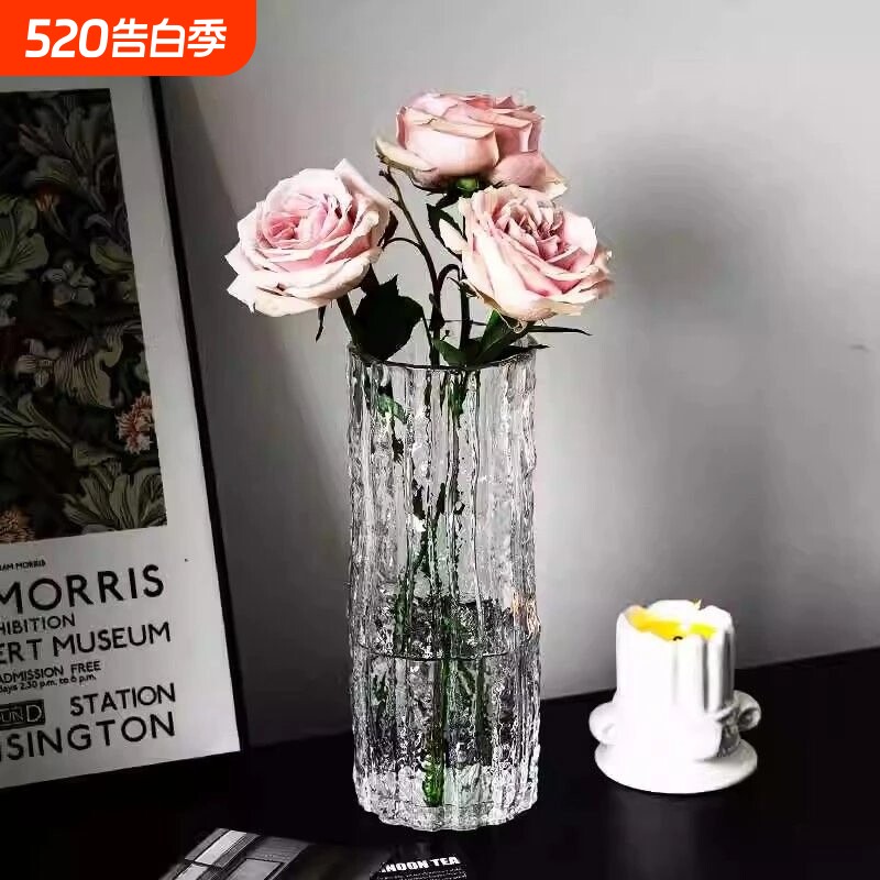 大号轻奢玻璃花瓶透明水养富贵装饰摆件竹客厅桌面插干⑧