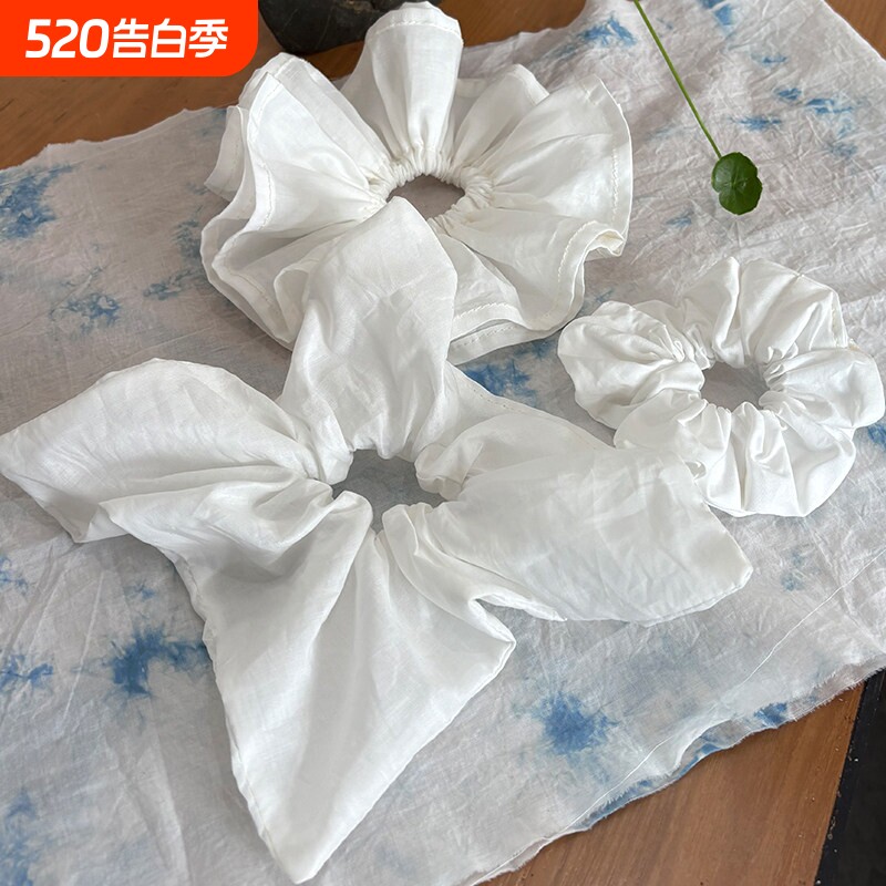 扎染漆染专用白胚大肠发圈方巾发带素色纯棉材料马尾头绳发饰头巾