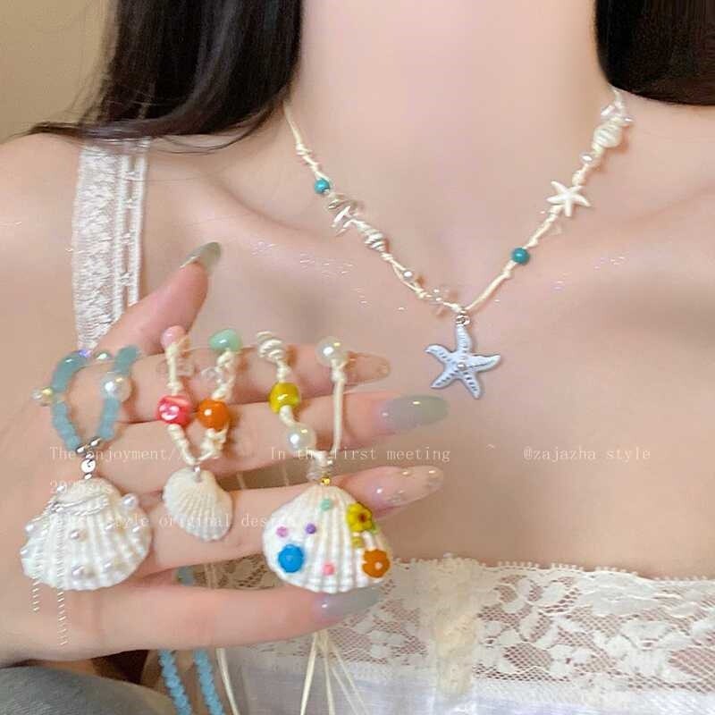 海边见~多巴胺贝壳串珠项链女生小众设计感锁骨链夏日度假风配饰