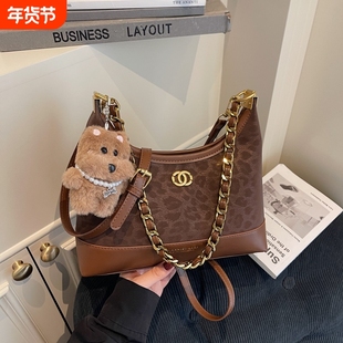 伊布古奇小众包包女秋冬2025新款复古豹纹斜挎包手提饺子包大气