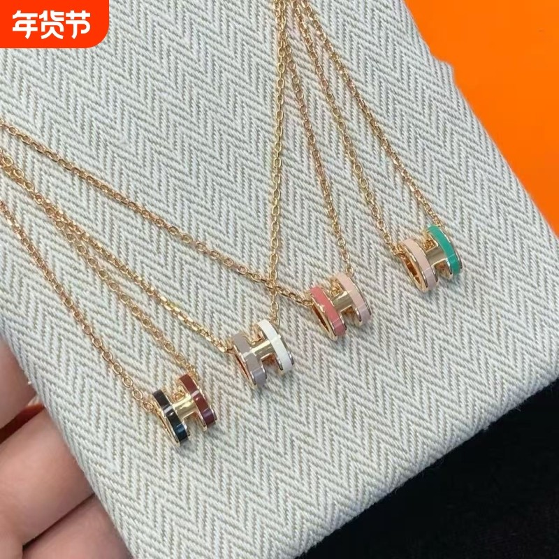 全新高定品质mini POP双拼色h项链高级感珐琅双色迷你H锁骨