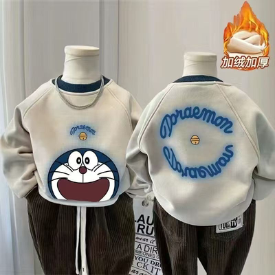 儿童上衣卫衣男童加绒秋冬2025新款圆领打底衫中小童男孩潮洋气F