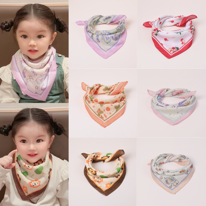 小女孩三角巾儿童保暖透气丝巾宝宝秋冬季百搭薄款围脖轻薄波点