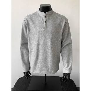 休闲内搭加绒潮流打底衫 t恤男秋冬季 上衣 解构复古亨利领长袖 美式