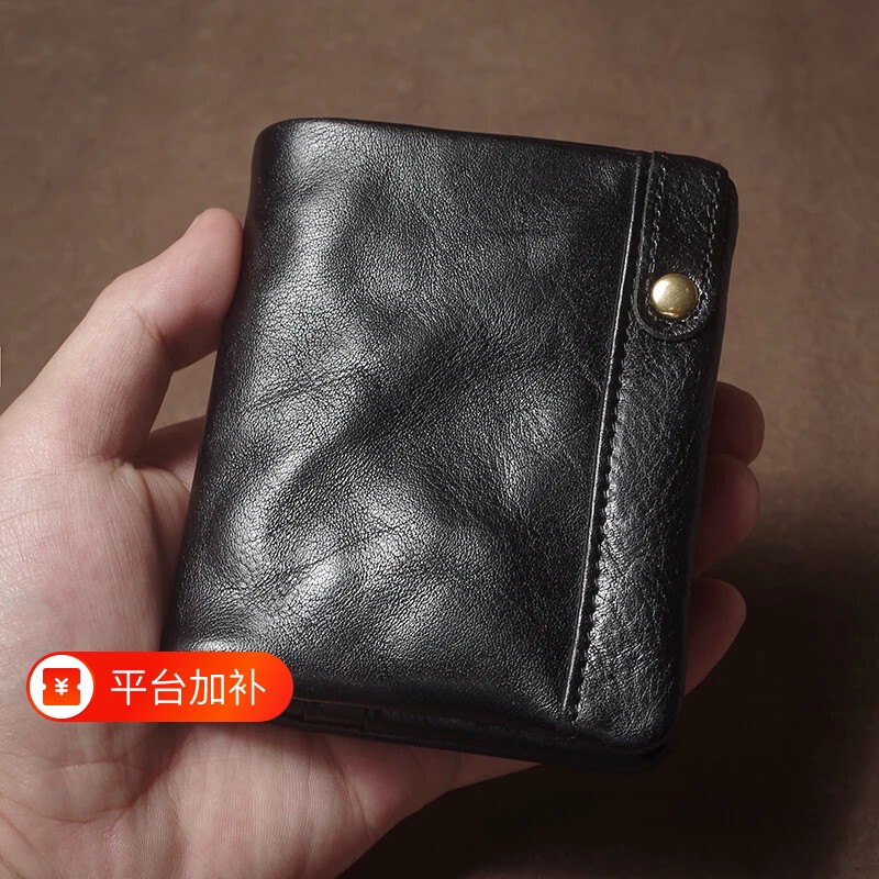高级感真皮钱包短款男女小卡包头层牛皮轻便钱夹复古植鞣皮零钱包