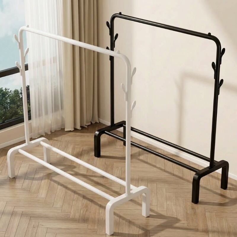 简易晾衣架室内家用可移动挂衣服架子卧室加粗衣帽架阳台凉衣杆子