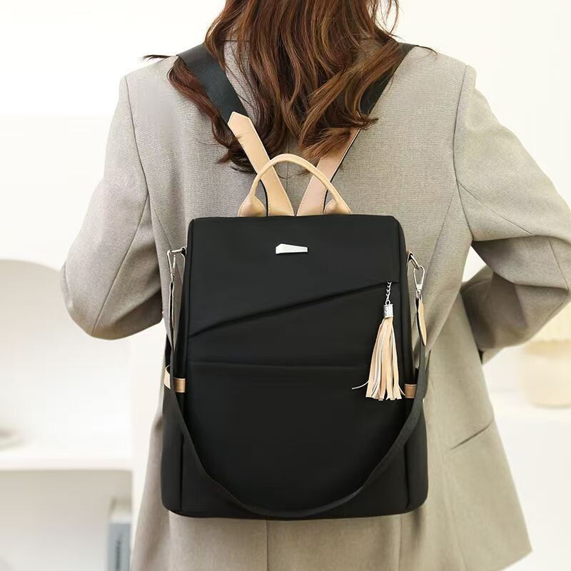 2026新款牛津布双肩包大容量休闲背包女士简约通勤撞色防盗女包包