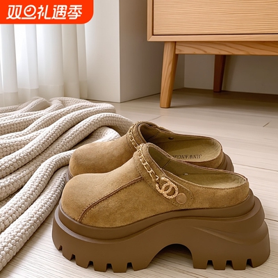 增高厚底勃肯鞋包头半拖鞋女外穿2025新款秋季小个子两穿博肯拖鞋