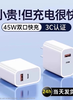 【45W双口快充】适用iphone17充电器头15promax正品16苹果14数据线typec13插ipadair手机笔记本macbook平板