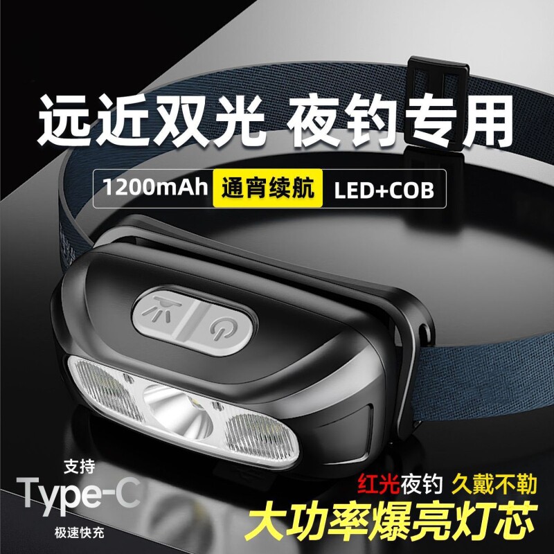 超长续航LED头灯挥手感应夜钓灯户外强光小型便携头戴式防水可充