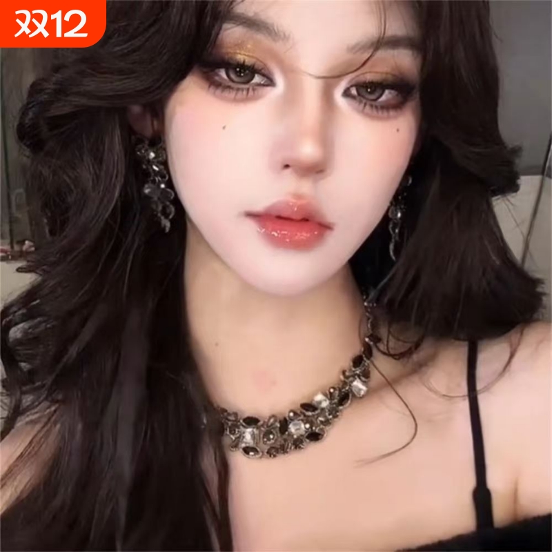 zoozmomo欧美夸张黑色锆石项链女2025新款轻奢小众高级感锁骨链潮