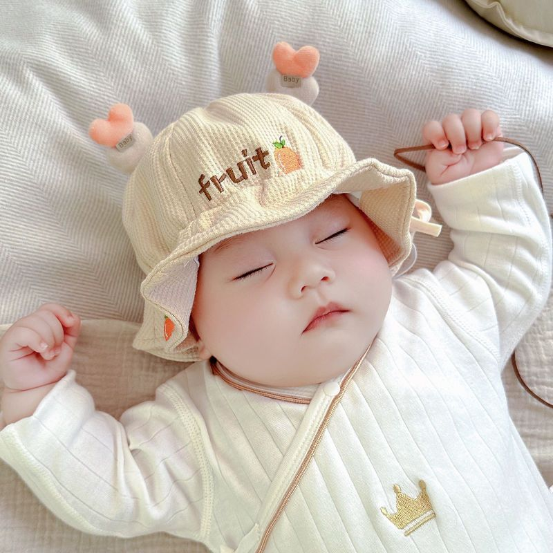 婴儿帽子纯棉春秋薄款男宝宝渔夫帽婴幼儿遮阳防晒可爱大帽檐