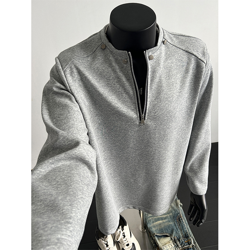 灰色铆钉半拉链卫衣男春秋季长袖T恤内搭打底衫美式cleanfit外套