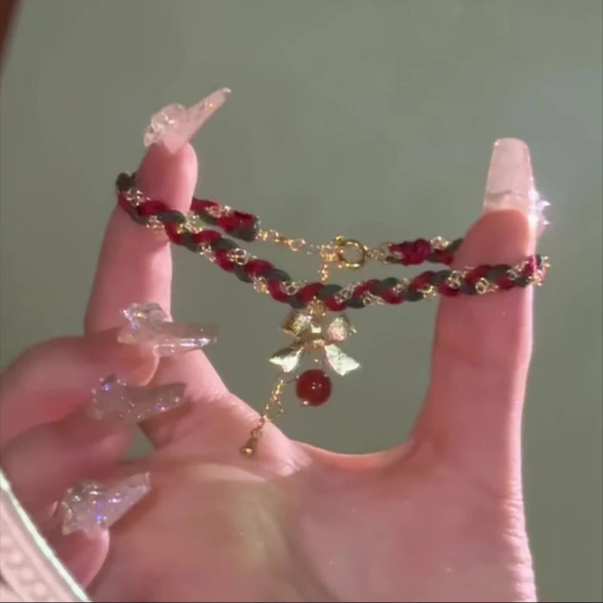 圣诞节手链女小众高颜值圣诞闺蜜礼物二人蝴蝶结吊坠手工编织手绳
