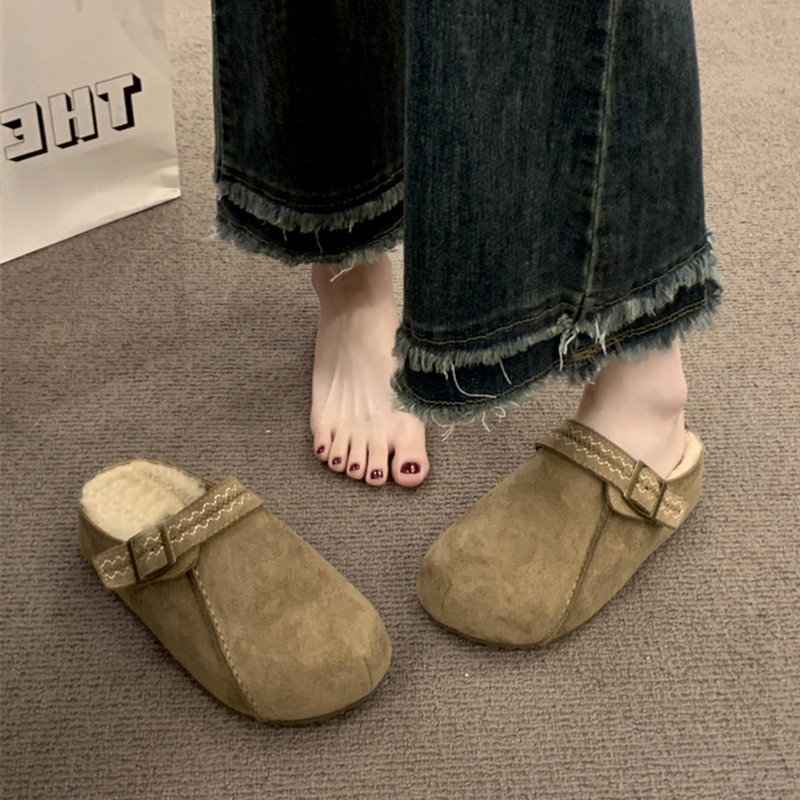 两穿厚底包头半拖鞋女2025秋冬新款内增高勃肯鞋百搭懒人勃肯单鞋