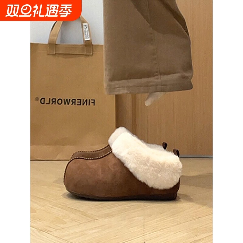 内增高雪地靴女2025冬季外穿加绒保暖勃肯包头拖鞋毛毛鞋防水羊毛