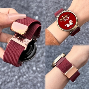 适用于华为gt6表带5pro新年红弹力编织watch5创意磁吸扣gt4 2智能运动配件2026酒红腕带硅胶