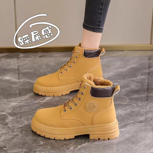 马丁靴女款冬季2025新款短靴配裙子厚底加绒女式大黄靴粗跟防滑