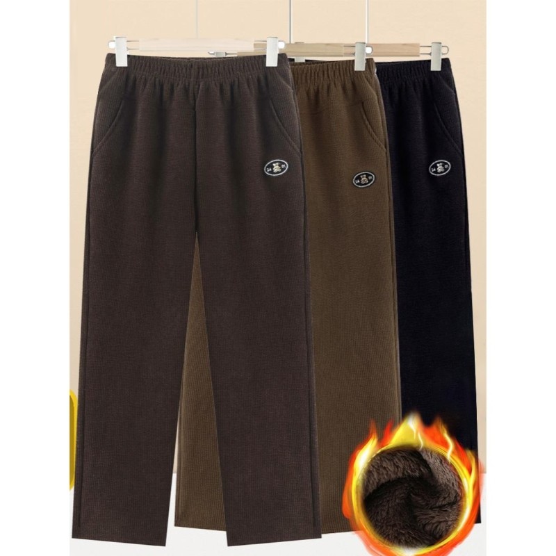 妈妈裤子秋冬款灯芯绒直筒裤女中老年人宽松奶奶加绒加厚保暖棉裤