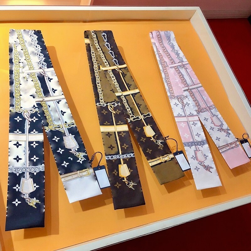 高端缠包丝巾绑包包手柄装饰丝带咖老花束发带女士小长条飘带围巾