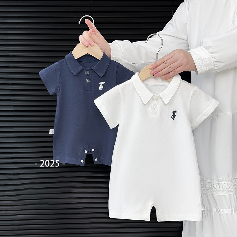 夏季宝宝连体衣新生儿爬服婴幼儿polo领男宝衣服婴儿薄款短袖哈衣