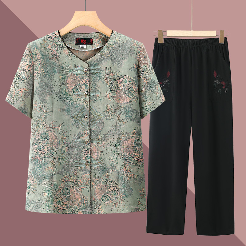 奶奶开衫短袖上衣60岁中老年人女装夏季衣服70妈妈休闲小衫套装8