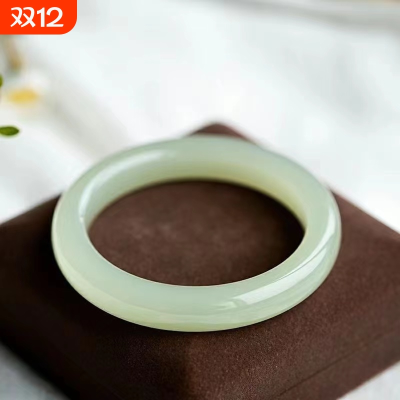 新疆仿和田玉青白玉胖圆条手镯女款天然玉石圆条手镯玉镯子手饰