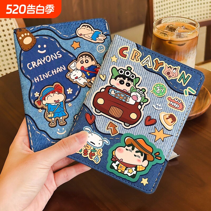 蜡笔小新复古牛仔卡通护照夹证件包保护套多功能卡包出国旅行便携