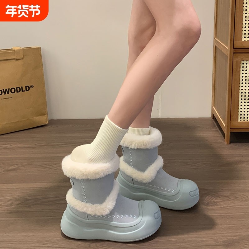 贾不假皮毛一体雪地靴女2025冬季新款毛毛鞋厚底加绒保暖棉靴防水,女鞋,时尚雪地靴,淘宝优惠券,粉丝福利购,淘宝优惠卷