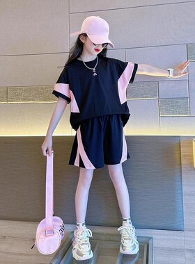 女童速干运动套装夏天撞色两件套