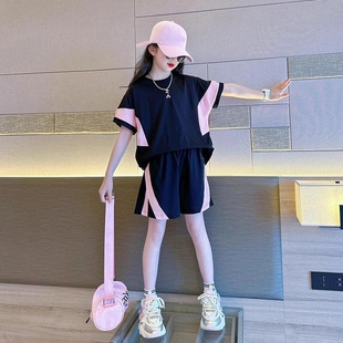 女童速干运动套装夏季2026新款洋气大儿童学生短袖短裤夏天两件套