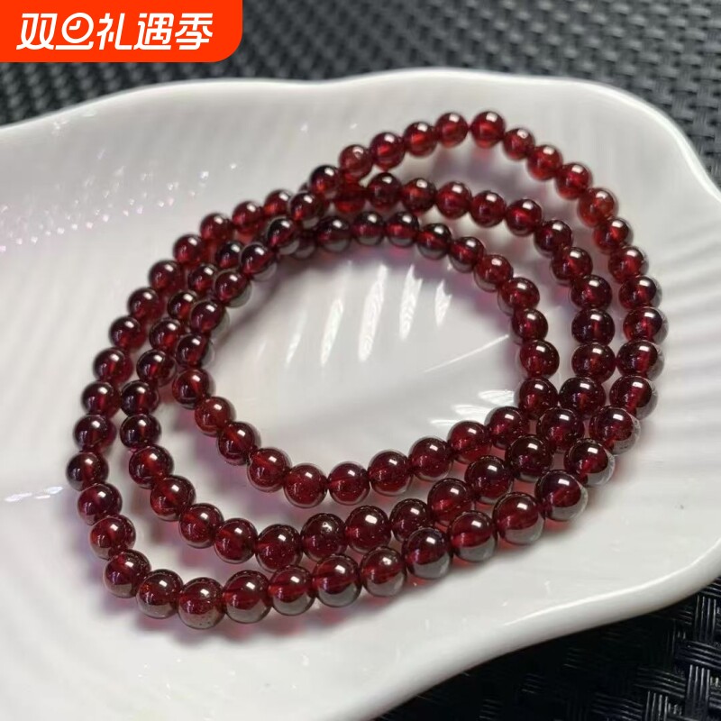 爆仿白水晶石榴石手串多圈高级感三圈手链招财红色石头送女友轻奢