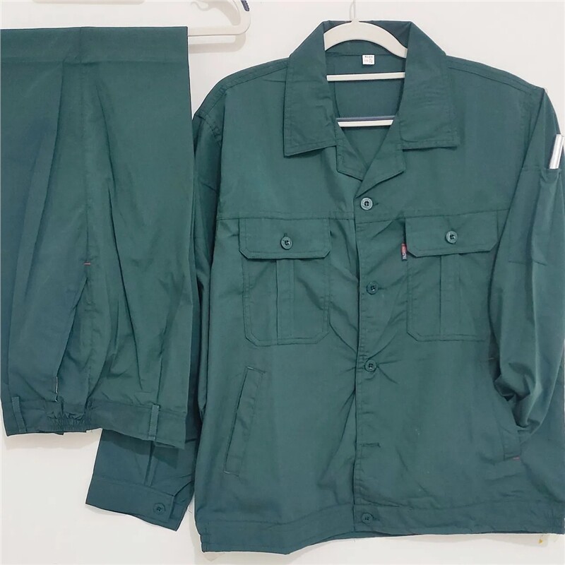 夏季薄款涤棉劳保服工装长袖套装工厂机修服上衣蓝色军绿色速干