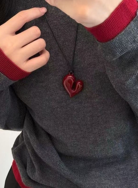 韩国博主同款爱心吊坠项链女款甜酷辣妹风长款毛衣链时尚百搭配饰