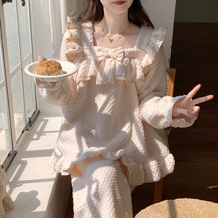 加厚加绒珊瑚绒甜美女士保暖家居服套装 长袖 睡衣女2025新款 秋冬季