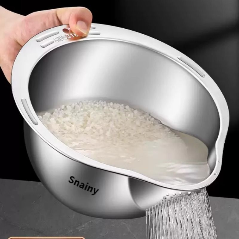 316不锈钢沥水篮食品级淘米神器厨房洗米筛淘米盆洗水果洗菜漏盆