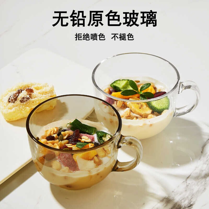 玻璃早餐杯大容量带盖勺燕麦杯图片
